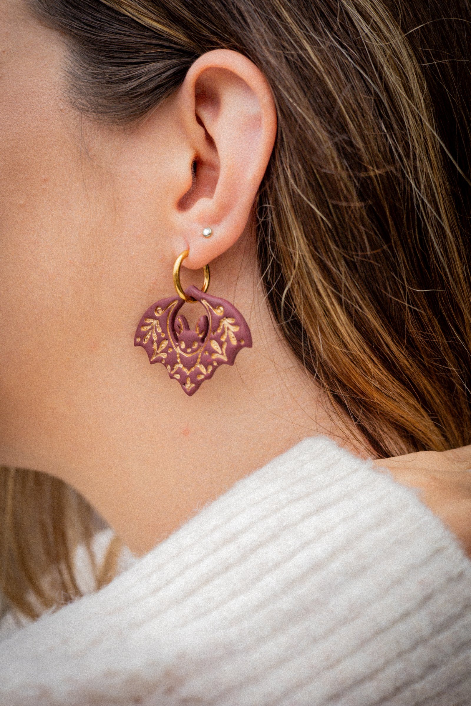 Boucles d’oreilles chauves-souris en argile polymère faites main