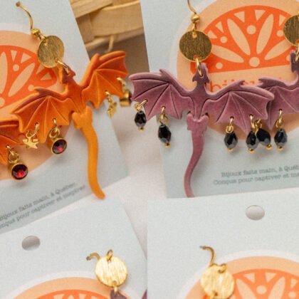 Boucles d’oreilles dragons en argile polymère