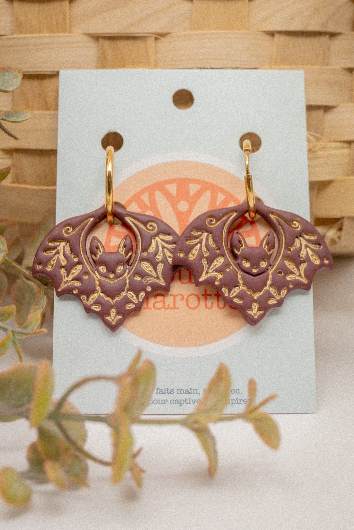 Boucles d'oreilles chauves-souris bordeaux