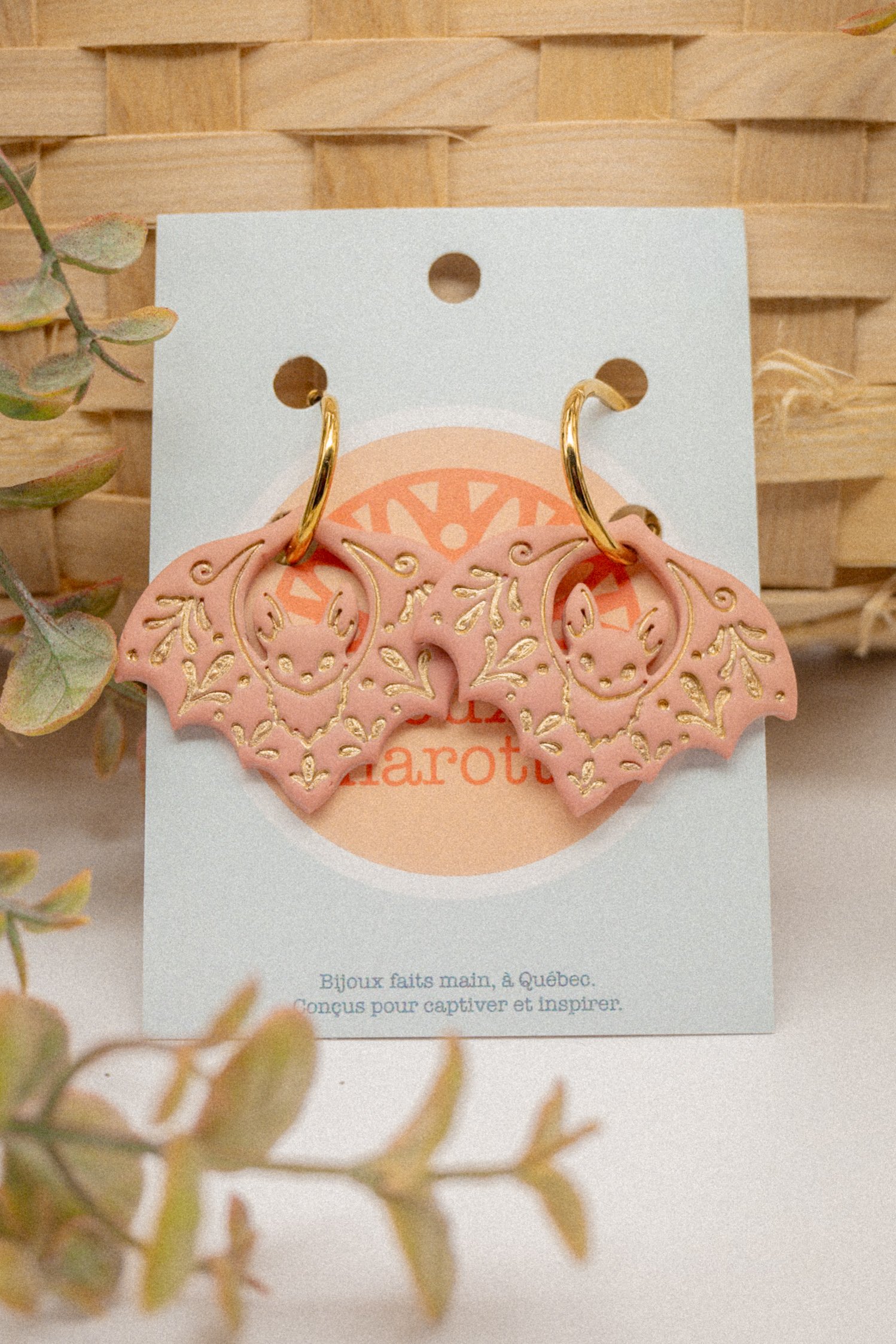 Boucles d'oreilles chauves-souris rose